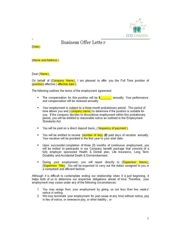 letter of employment offer template