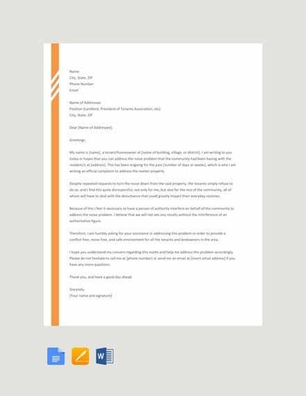 noise complaint letter to council template