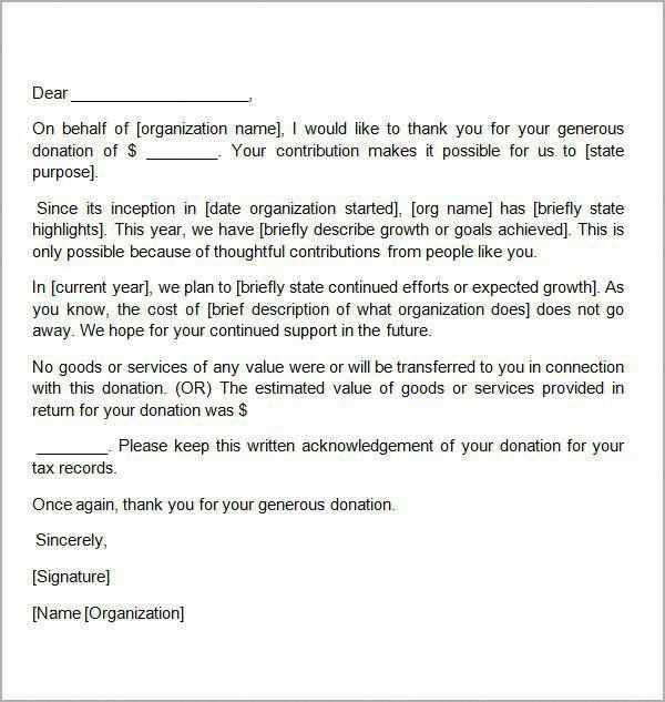 non profit thank you letter template