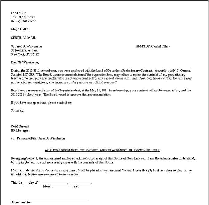 non renewal of employment contract letter template