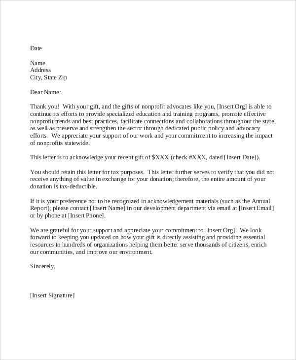 nonprofit thank you letter template