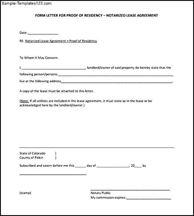 notarized letter for proof of residency template