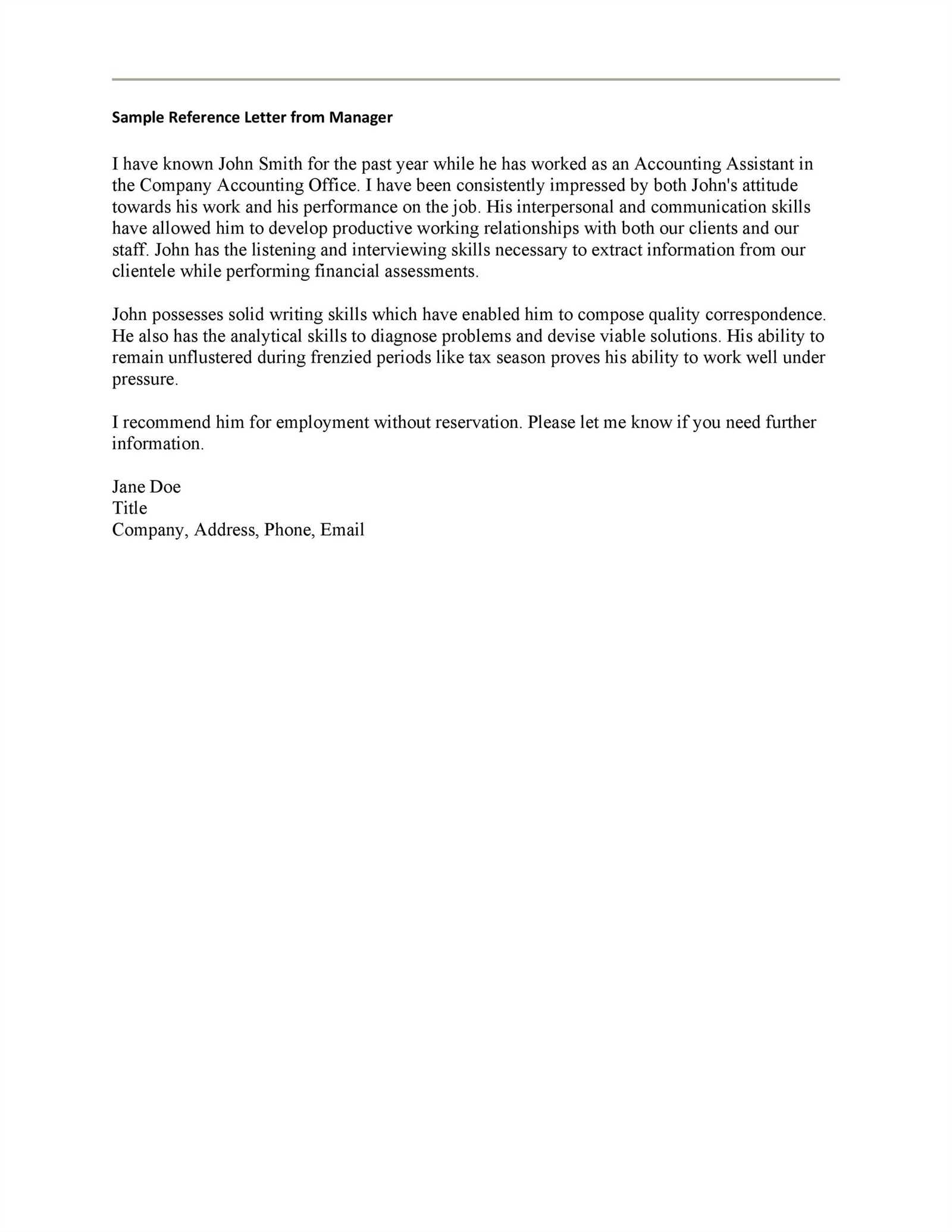 recommendation letter for employee from manager template