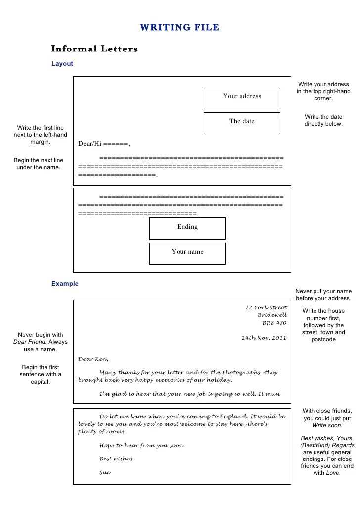 informal letter template ks2