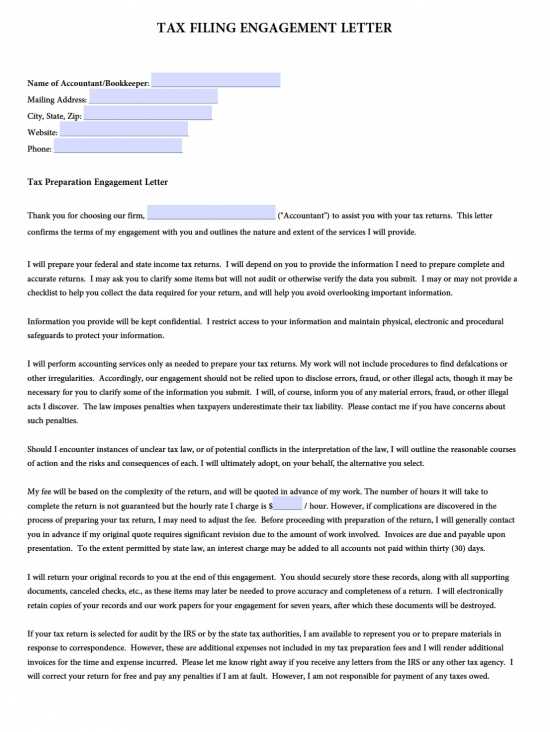 tax return engagement letter template