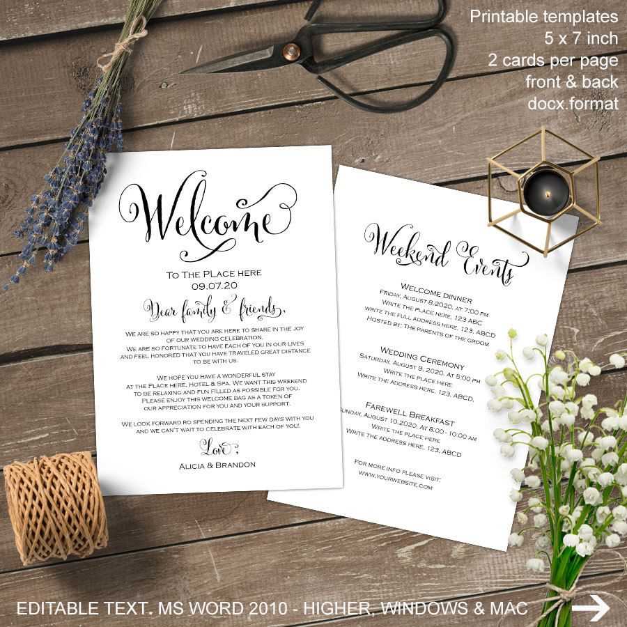 wedding welcome letter template