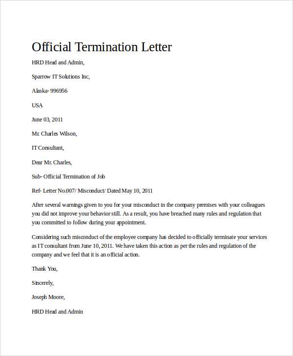 official termination letter template