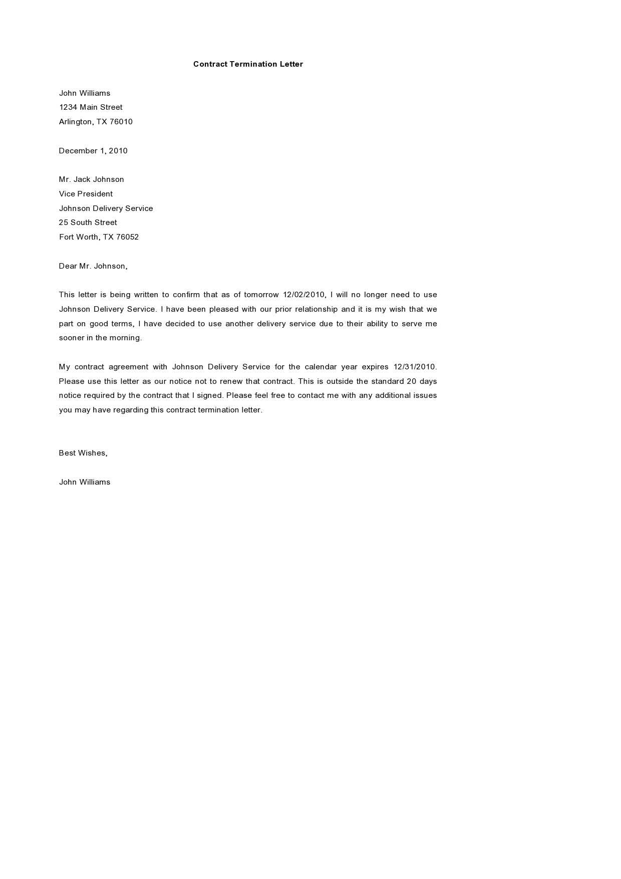 contract termination letter template