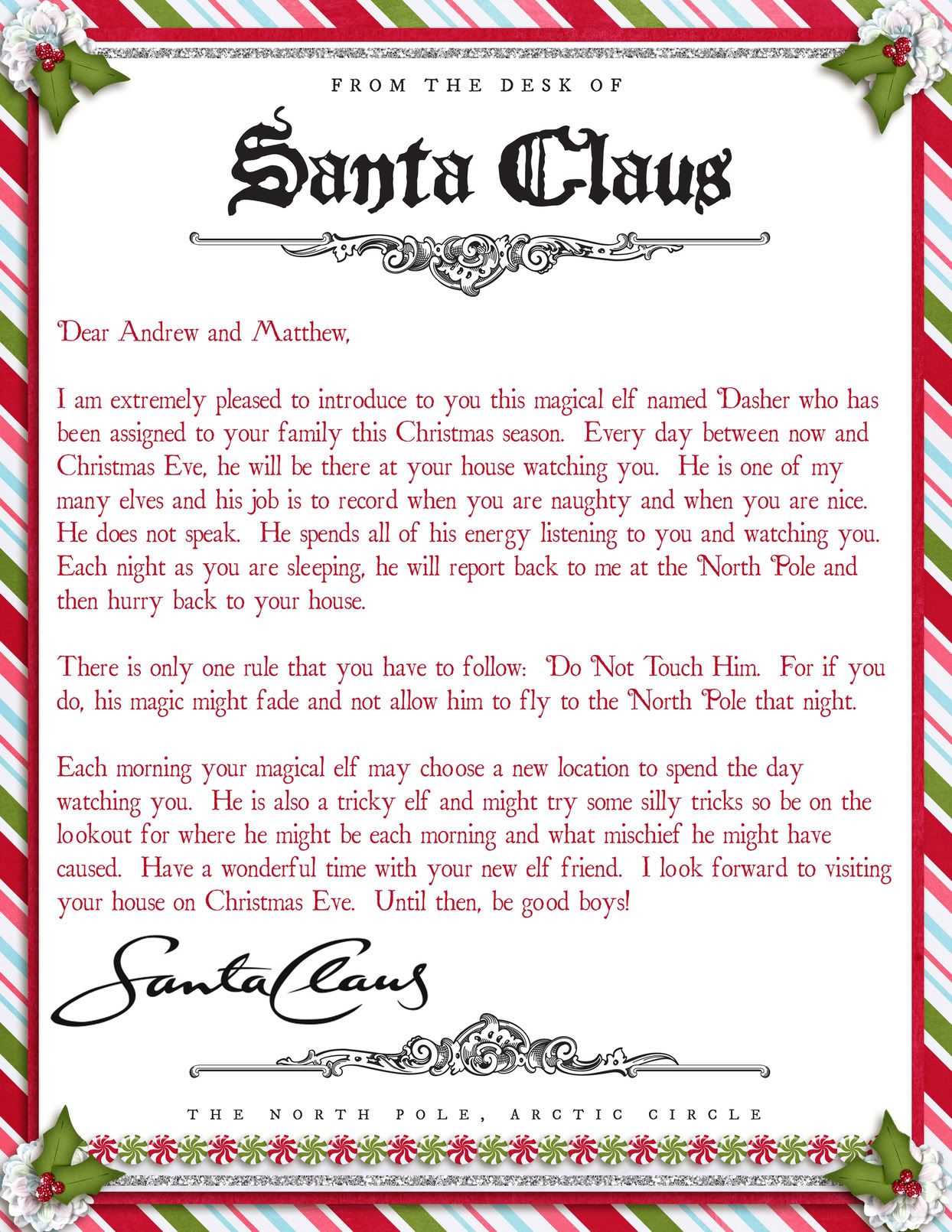 elf on the shelf letter to santa template