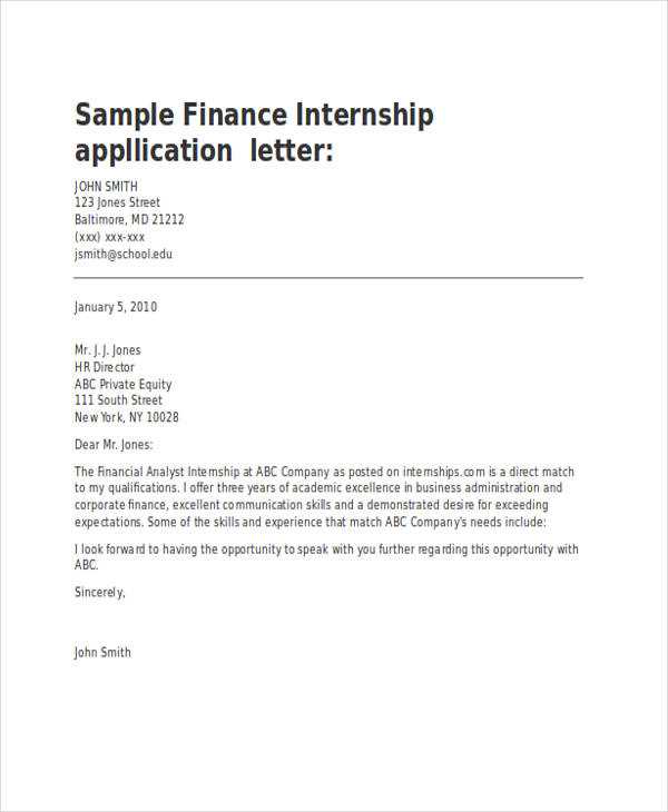 finance internship cover letter template