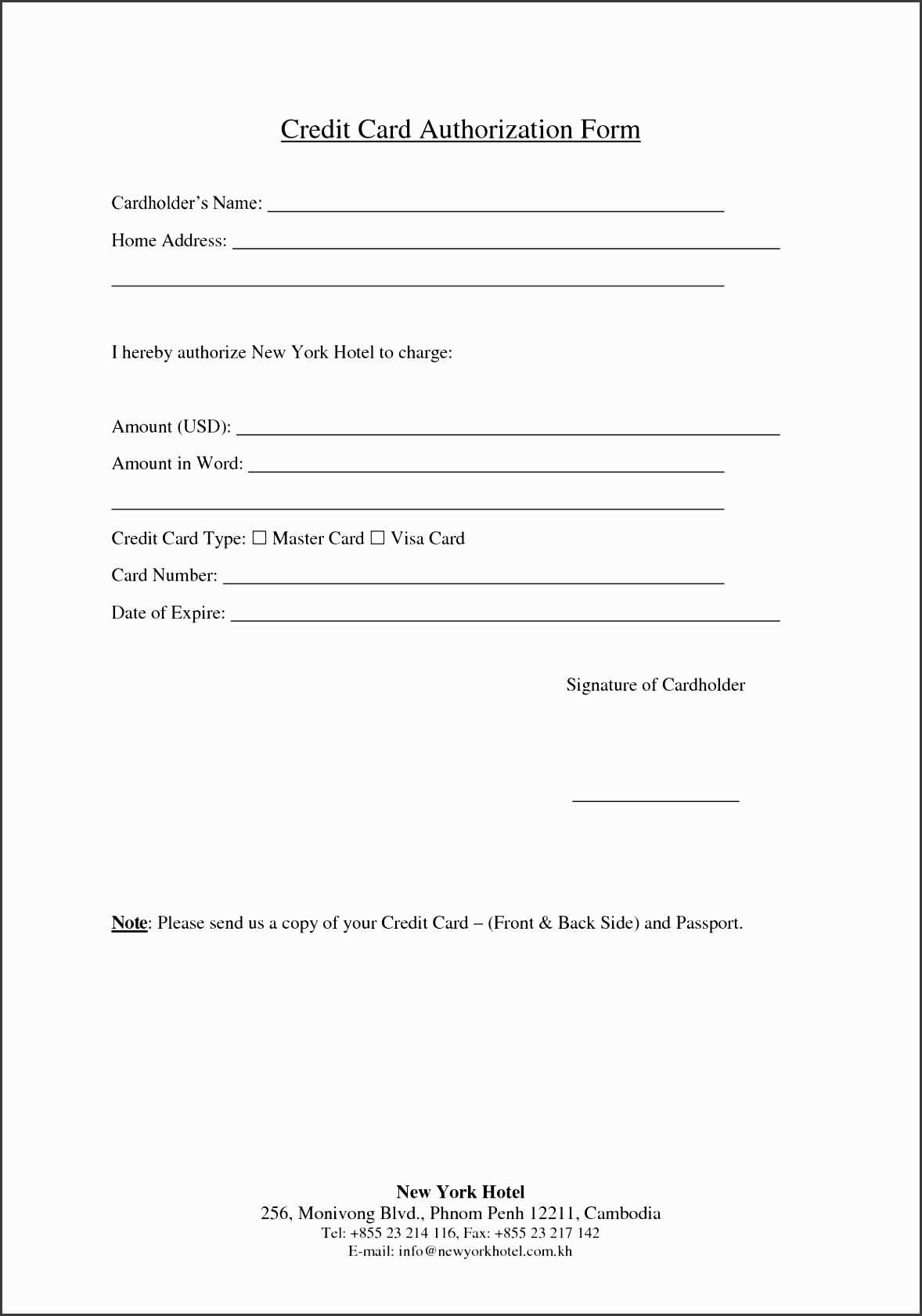 credit card letter of authorization template