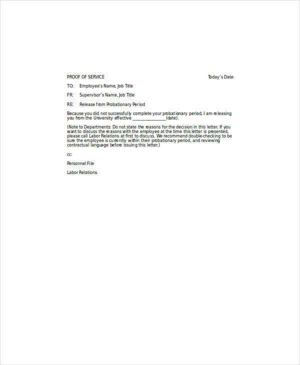 termination letter template probation period