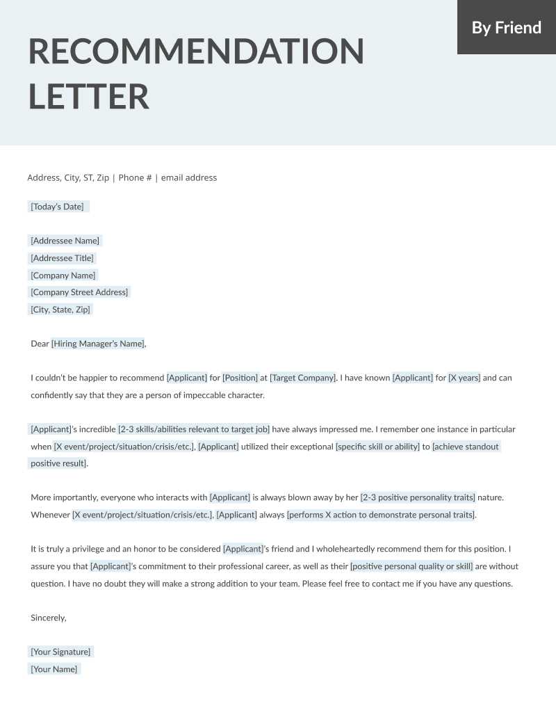 letter of recommendation template for graduate school