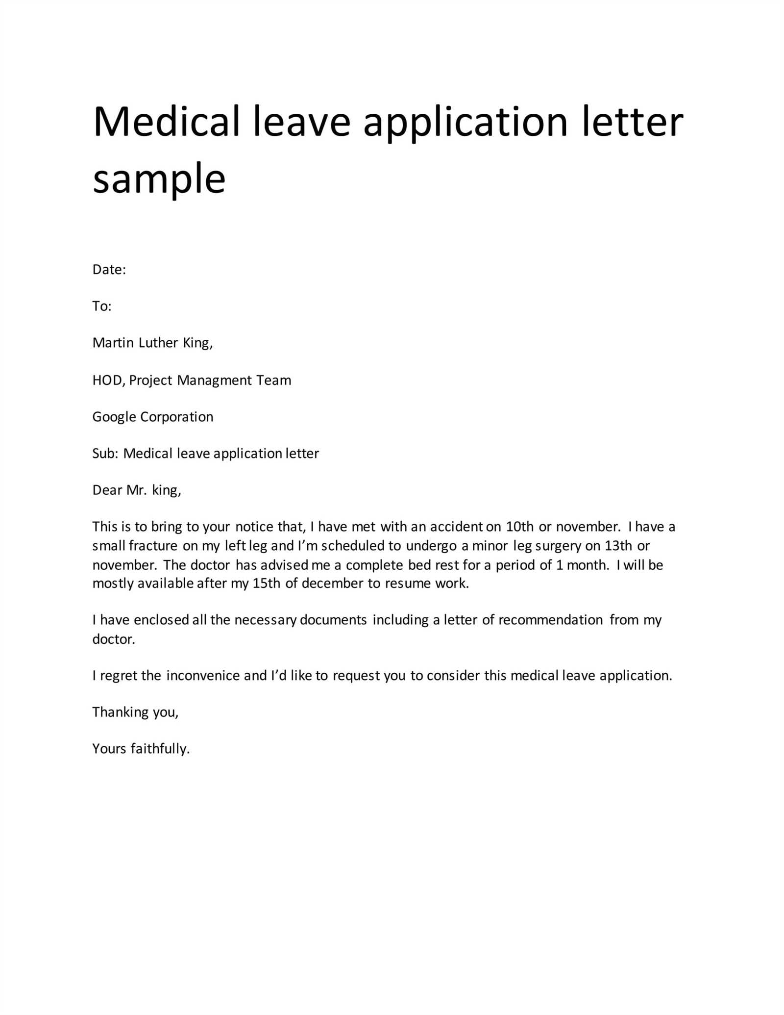 medical leave of absence letter template