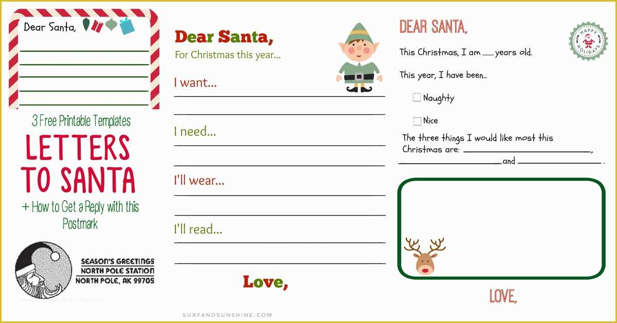 free santa letter printable templates