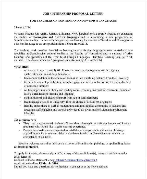 internship proposal letter template