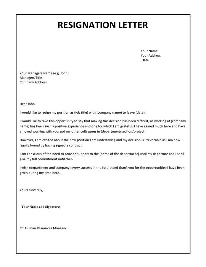 professional resignation letter template pdf