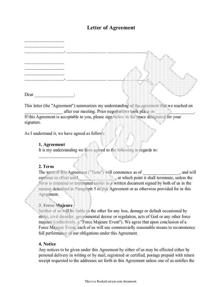 free letter of agreement template