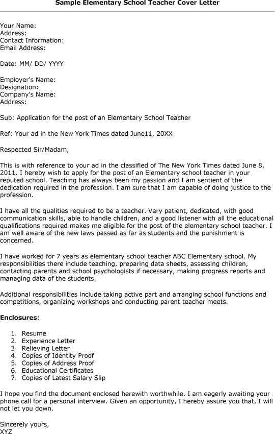 teaching job cover letter template