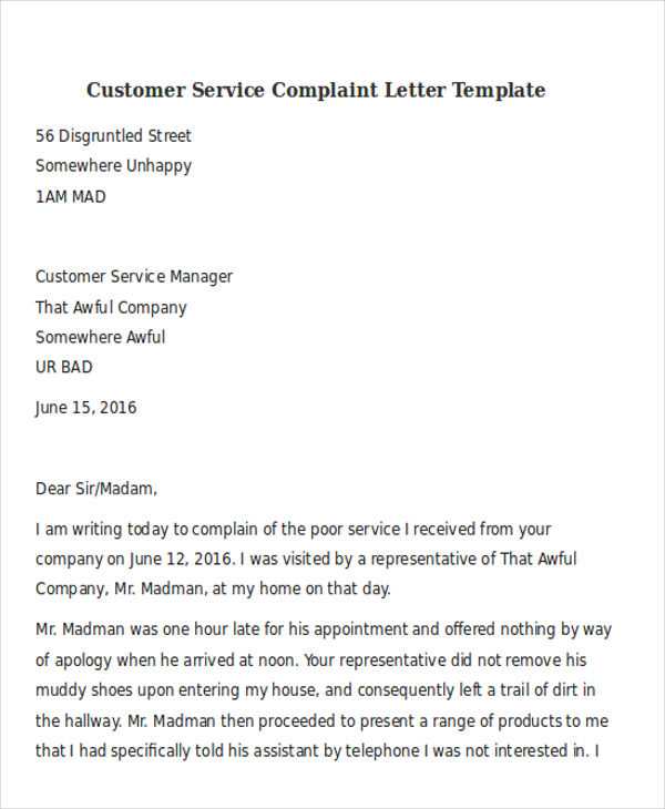 customer service letter template