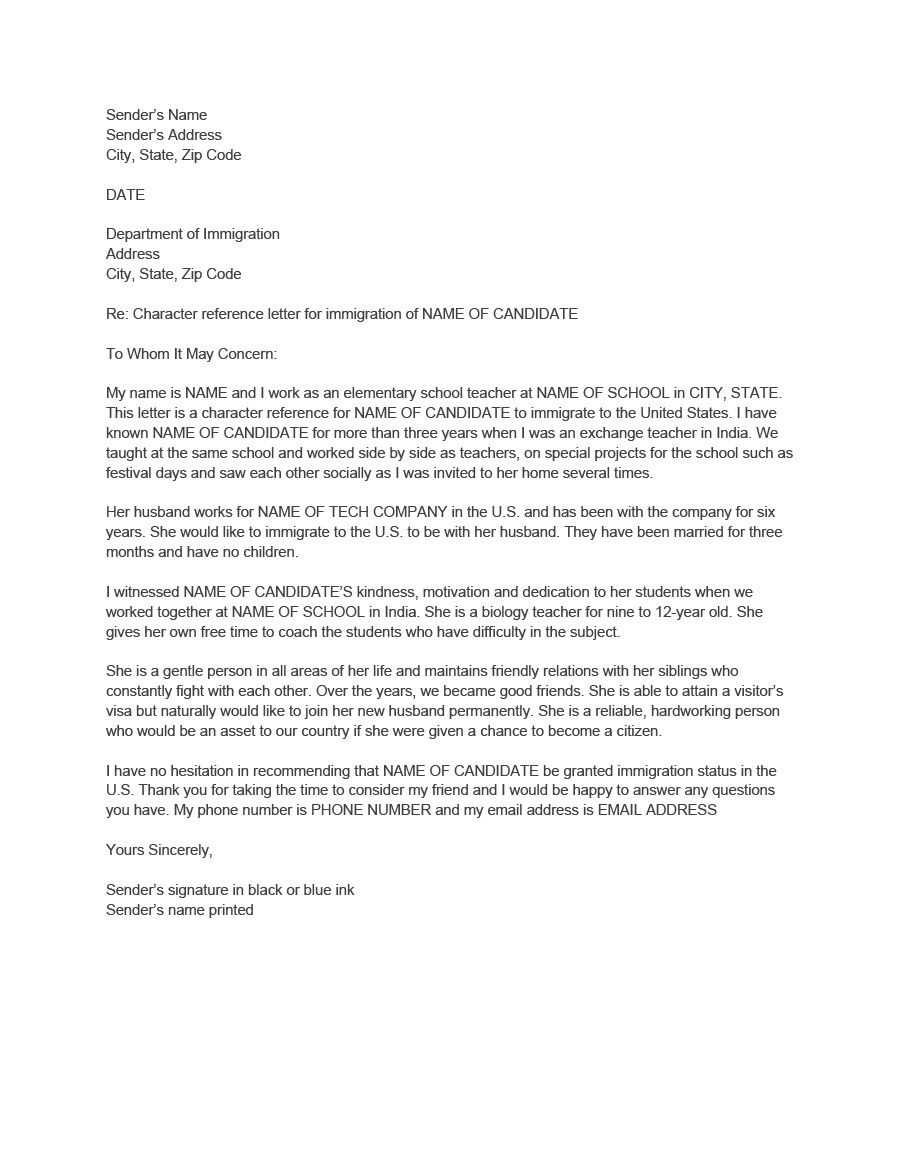 character reference letter for immigration template