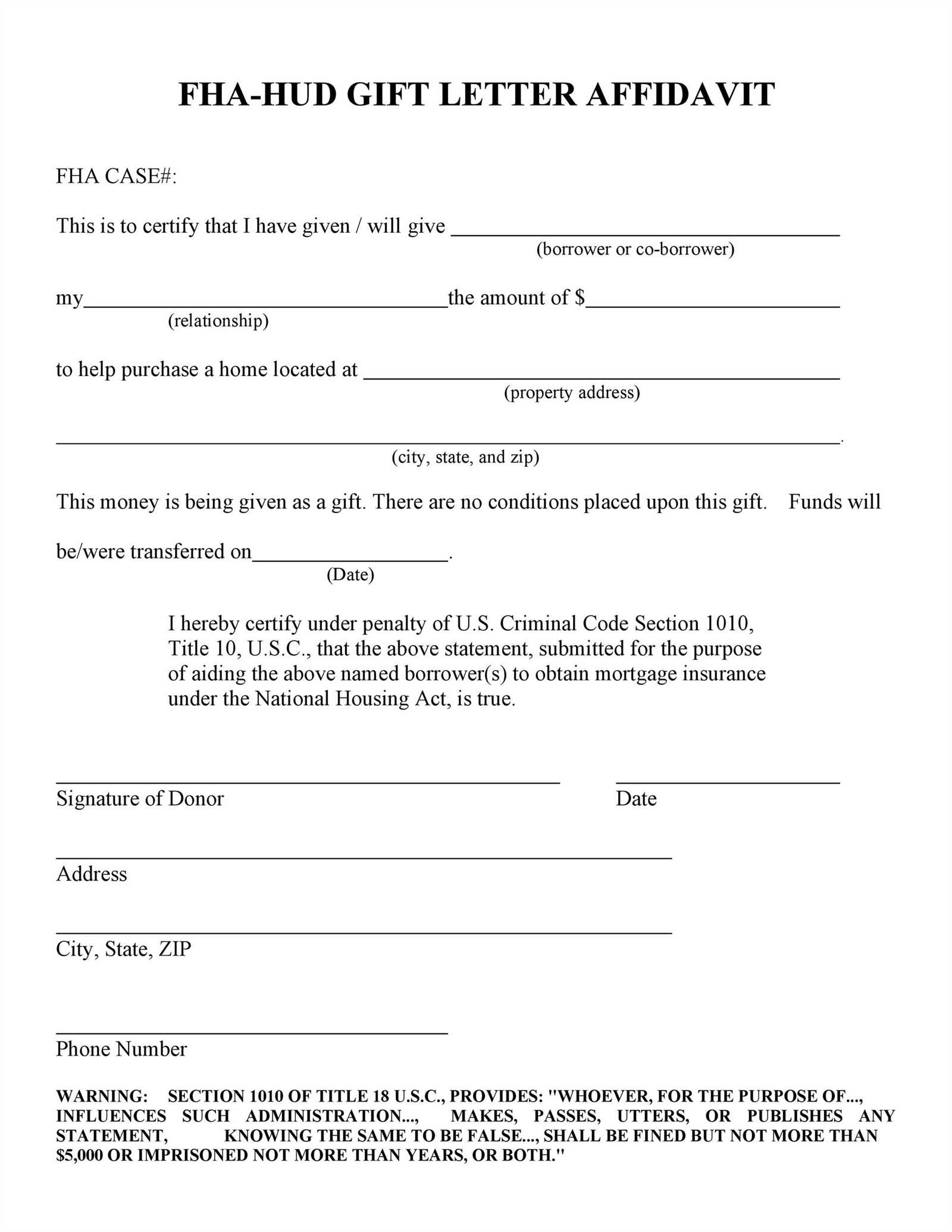 family member gift letter template