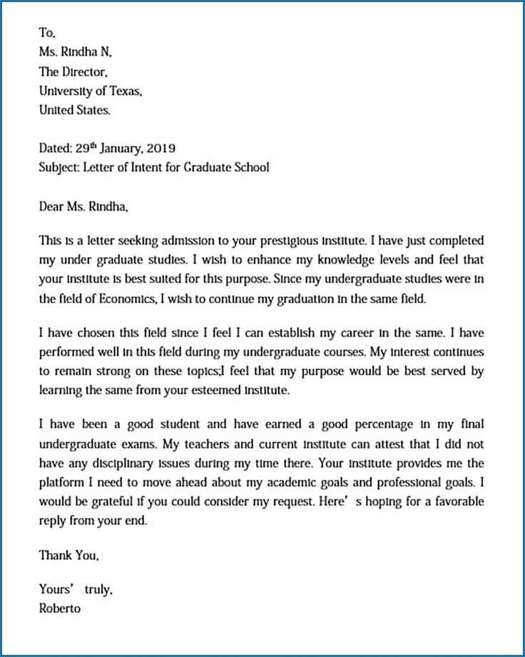 letter of intent grad school template