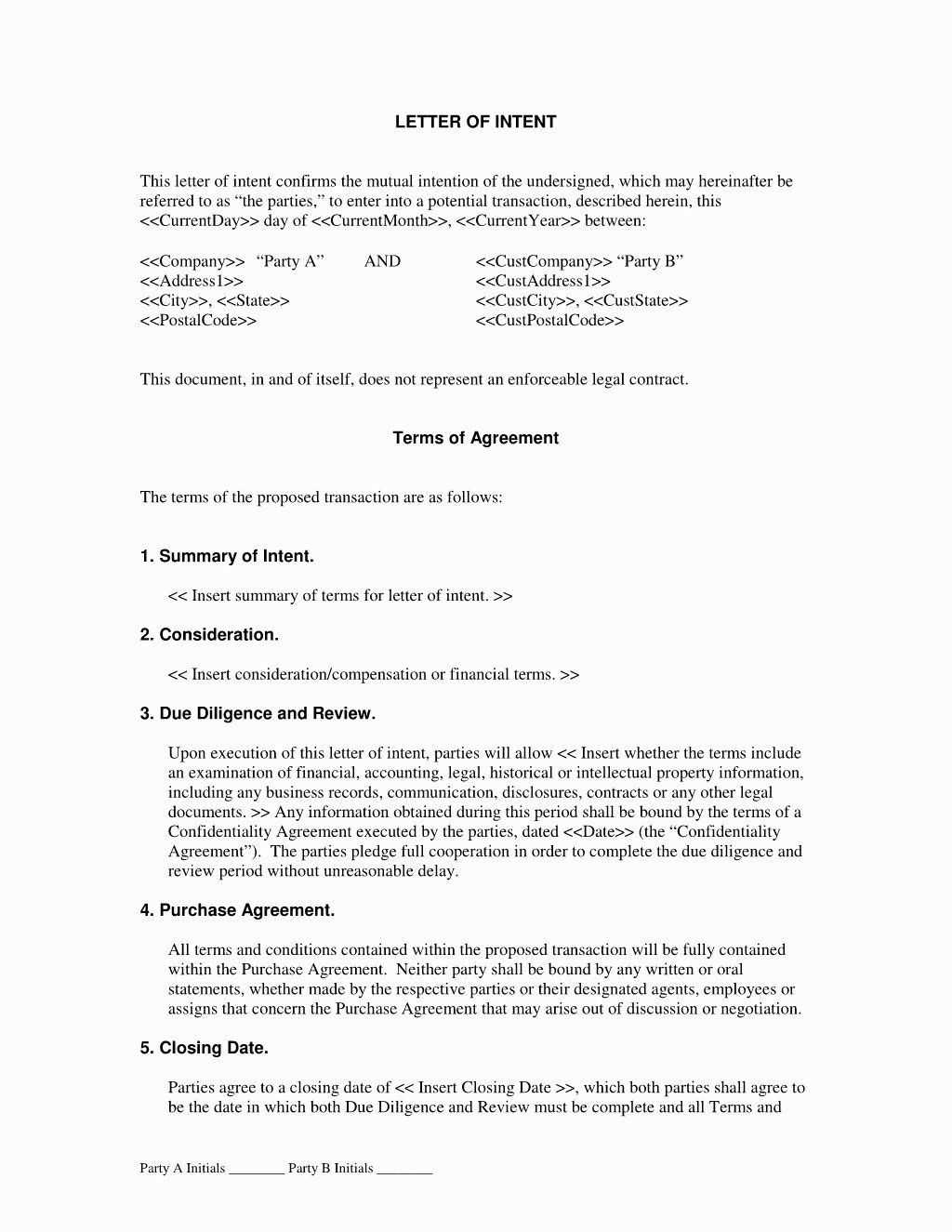 legal letter of intent template