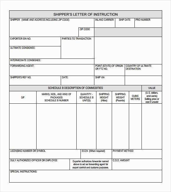 shipping letter of instruction template