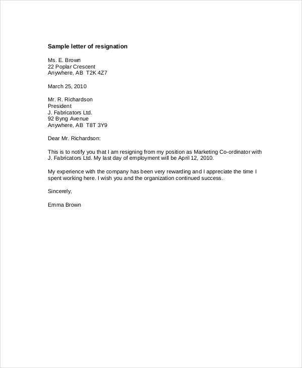 1 month notice sample resignation letter template