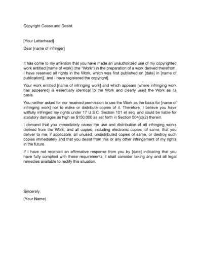 legal cease and desist letter template