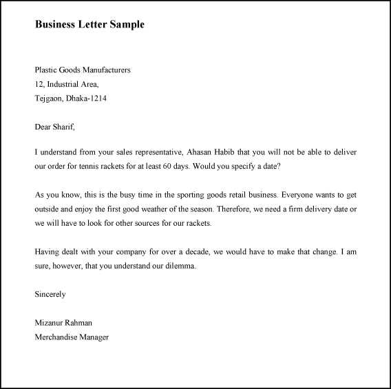 business letter template sample