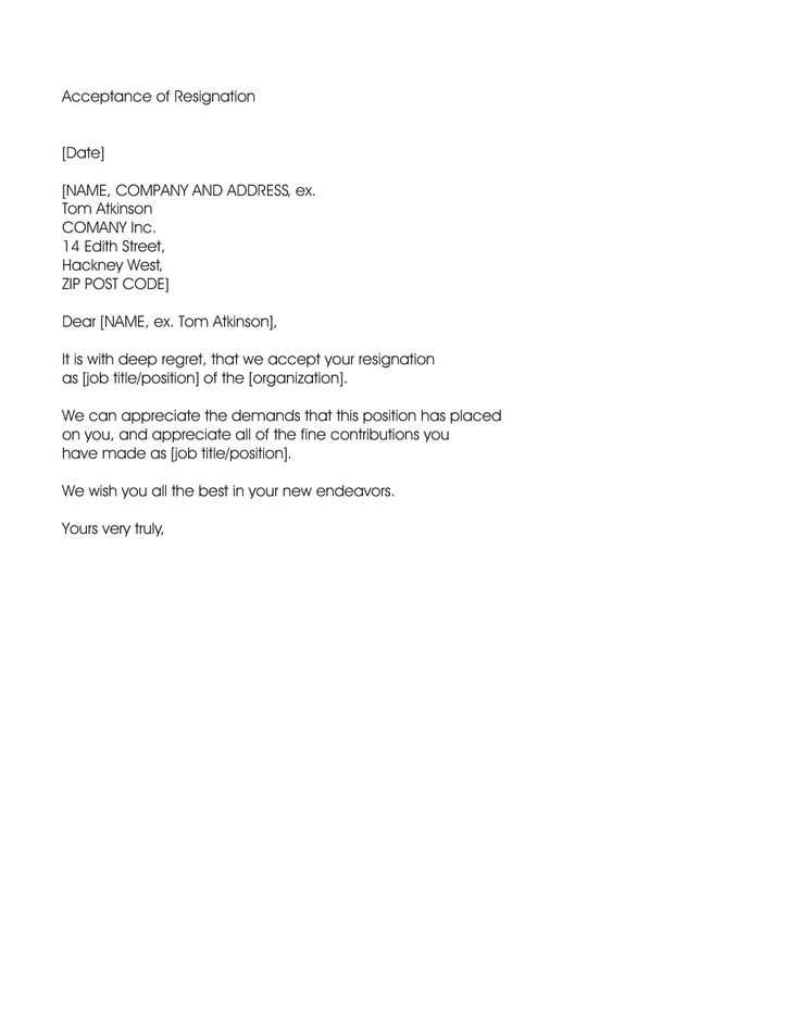 acceptance of resignation letter template