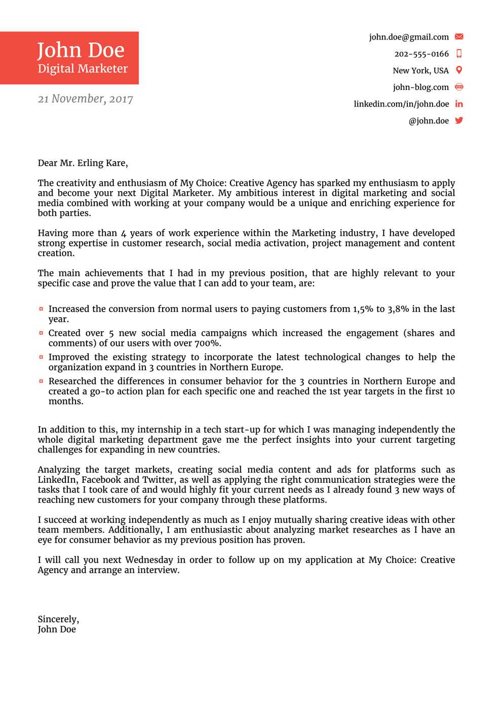 professional cover letter templates