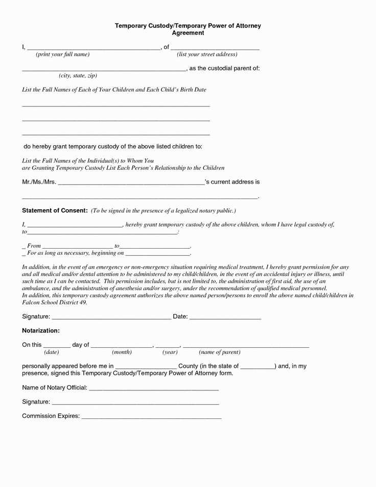 free temporary guardianship letter template