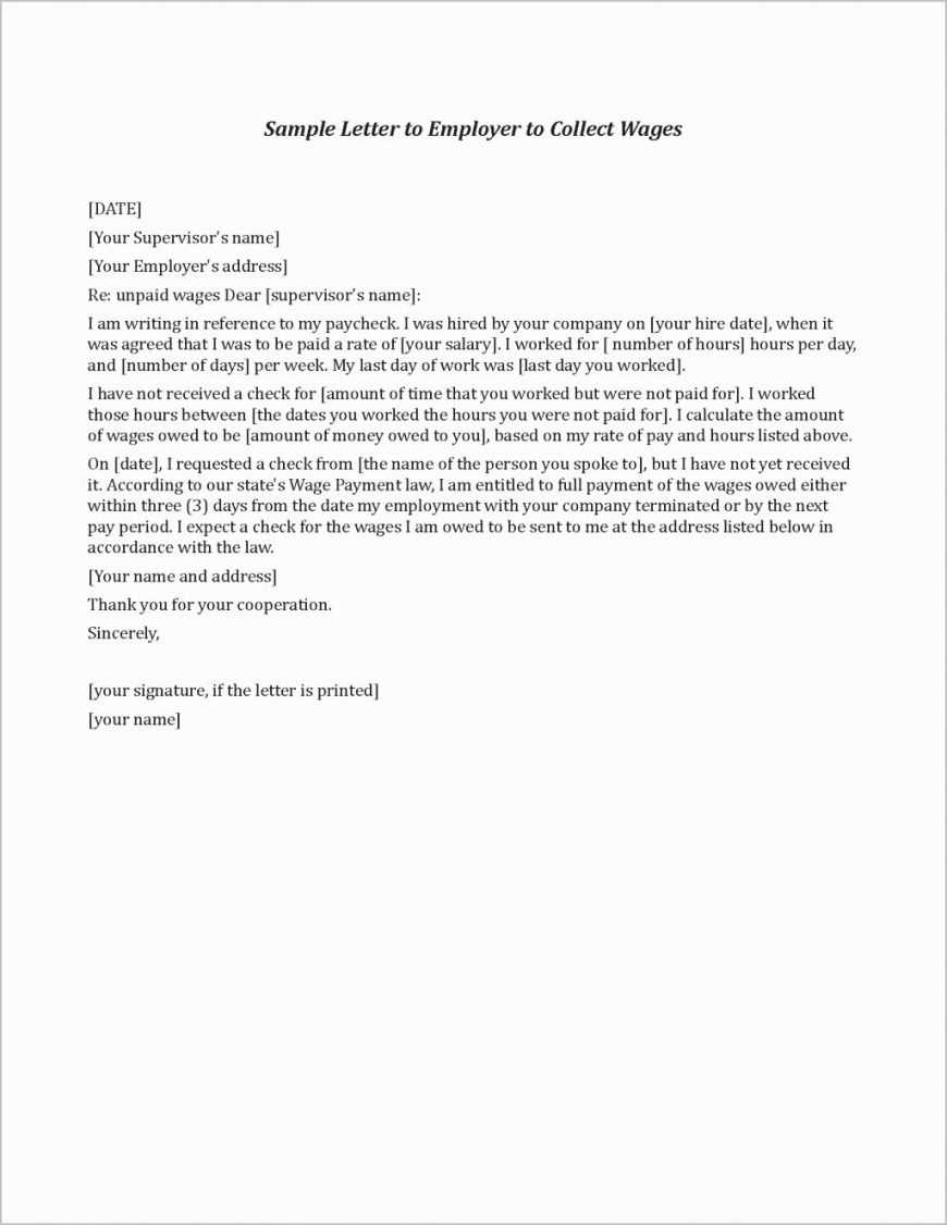 unpaid wages letter to employer template