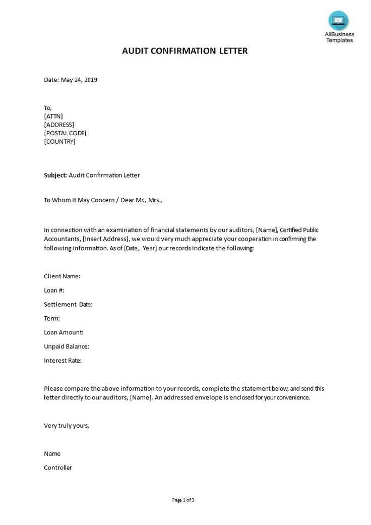 letter of confirmation template