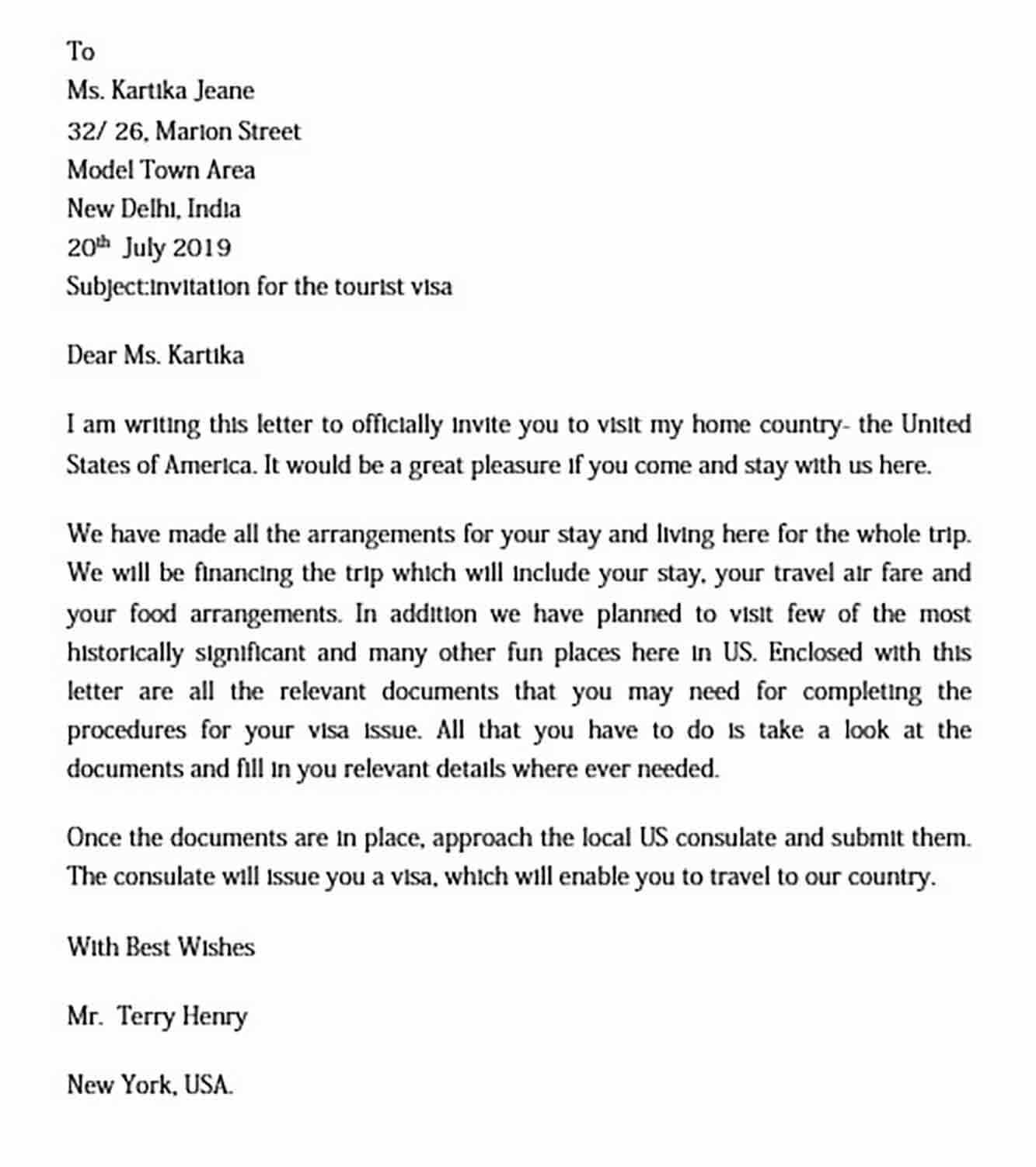 letter of invitation to visit usa template