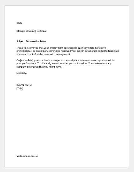 immediate termination letter template