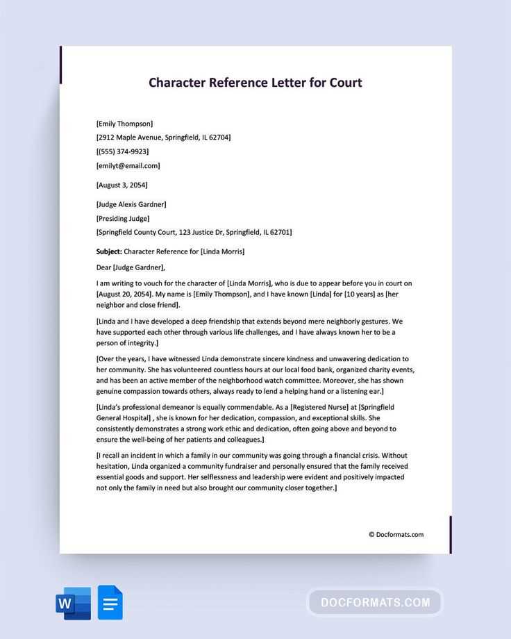 character letter for court template