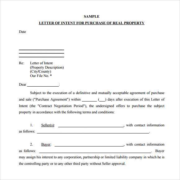 letter of intent to purchase goods template