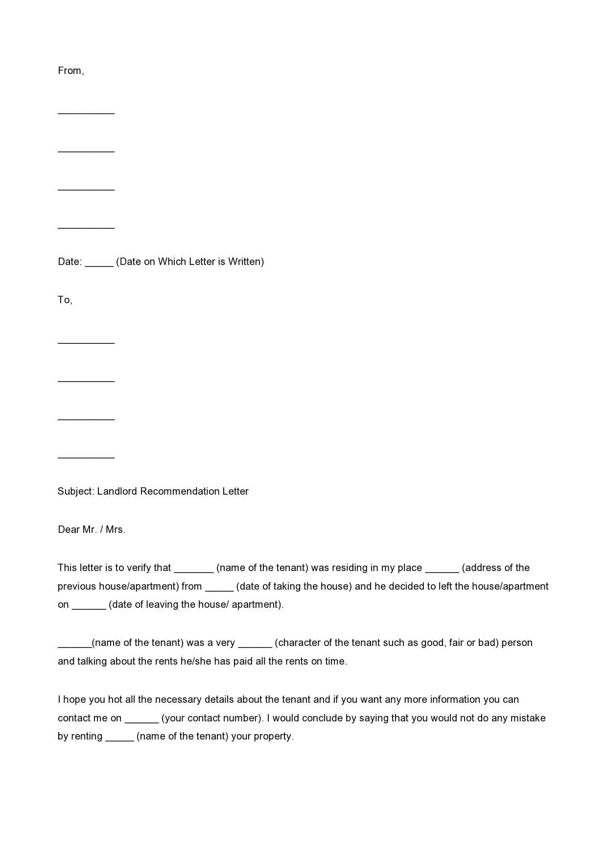 rental reference letter from landlord template