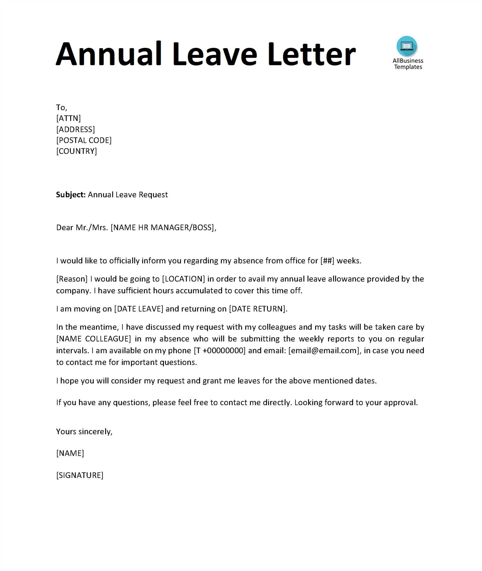 template for leave letter