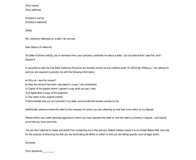 cease and desist debt collection letter template