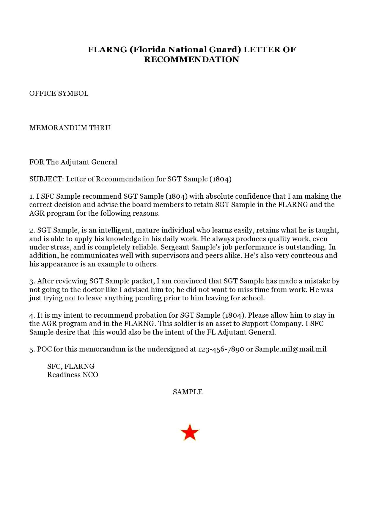 letter of recommendation army template