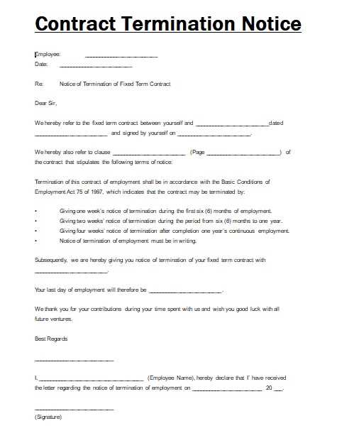 contract termination notice letter template