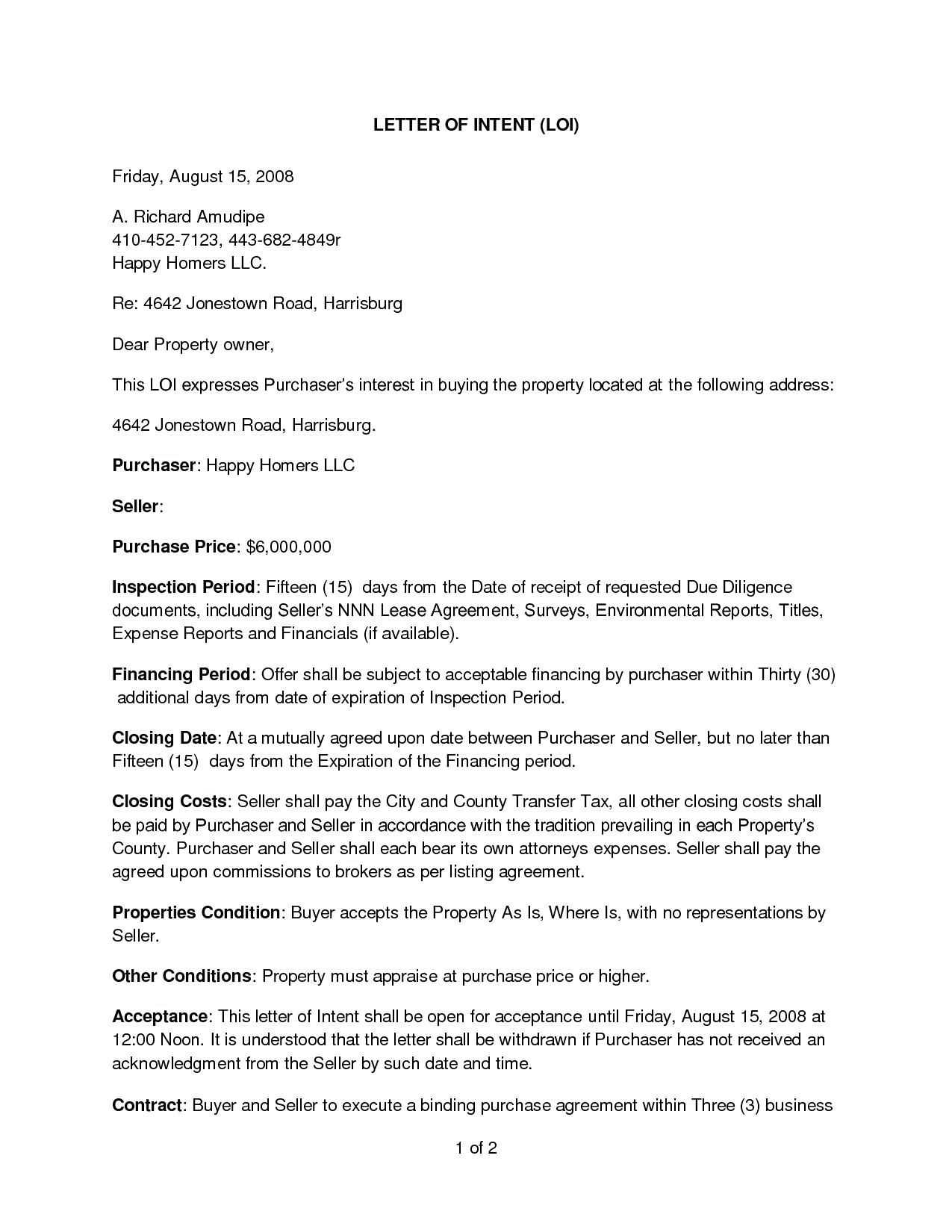 real estate letter of interest template