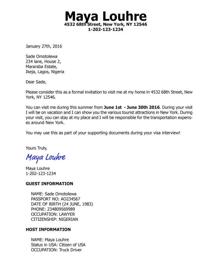 letter of invitation to visit usa template