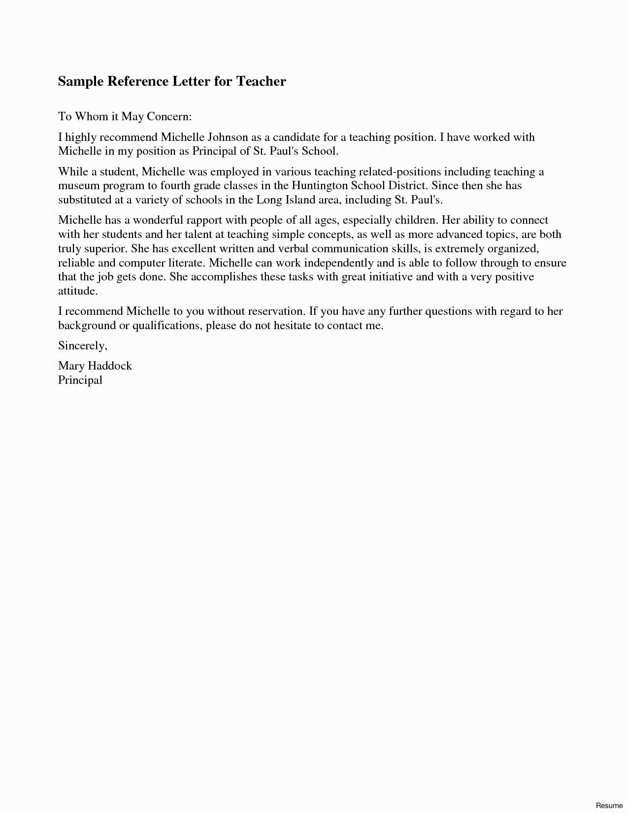 letter of recommendation for substitute teacher template