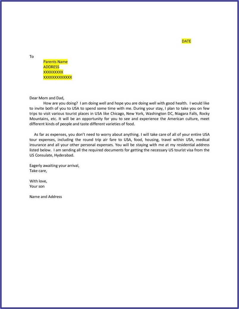 parents us visitor visa invite letter template